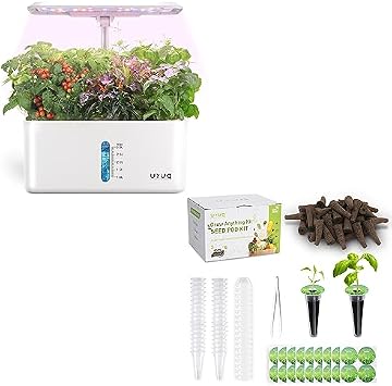 URUQ 8 Pods Hydroponics Growing System حديقة داخلية بيضاء & 140PCs Hydroponic Pods Supplies