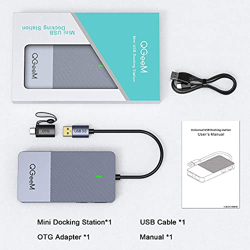 Image of QGeeM USB 3.0 Laptop Docking Station, Triple Display USB Hub Hdmi Splitter Extender Dual Monitor,USB Dock with 2 HDMI,VGA,USB 3.0,Compatible for MacBook M1 M2 M3 M4 Dell HP Lenovo Mac OS-Grey