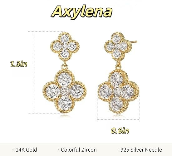 14k Gold Earrings for Women October Birthstone Dangle Clover Earrings for Women, Hypoallergenic Four Leaf Gemstone Drop Earrings Stackable Dainty Jewelry Gift for Mother Mom Wife Girlfriend Trendy - image 2