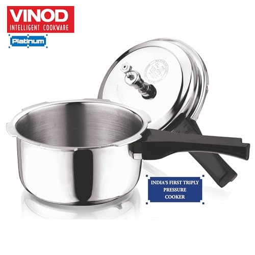 Vinod Platinum Triply Stainless Steel Outer Lid Pressure Cooker 1.5 Litre/Gasket Release System/Induction and Gas Base Cooker/ISI Certified- Silver by Vinod - Image 6