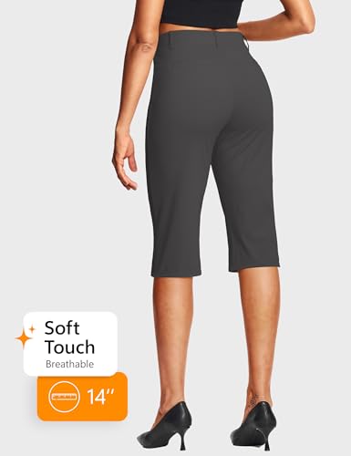 Image of ISEEGZ 14'' /18 inch Capri Pants for Women Dressy Stretch Pull On Womens Capris with Pockets Petite Summer Office Work Casual