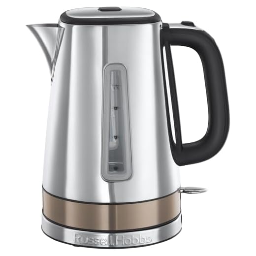 Russell Hobbs kettle [1.7l, 3000W, stainless steel] distinctions titanium(Push-to-open lid, 360° base with cord storage, Perfect pour spout,removable Anti-scale filter, water level indicator) 24284