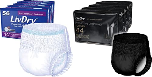 LivDry Adult Incontinence Underwear, Extra Absorbency with Black Series for Men Bundle - Extra Large, Case