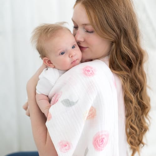 Image of Amazing Baby Muslin Swaddle Blankets for Baby Girls, Newborn Receiving Blanket, 100% Cotton Baby Swaddle Wrap, Set of 3, XLarge 46x46 inches, Watercolor Bliss, Pink