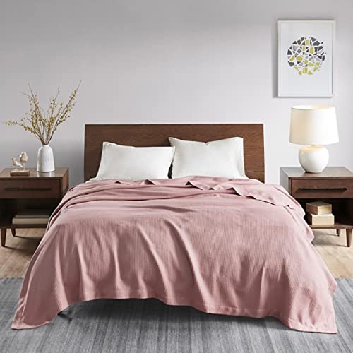 Madison Park MP51N-6365 Soft Certified 100% Egyptian Cotton Breathable Cozy Blanket, Premium Waffle Knit Classic Design, Luxury All Season Lightweight Cover For Bed, Couch And Sofa, Rose King thumb #1