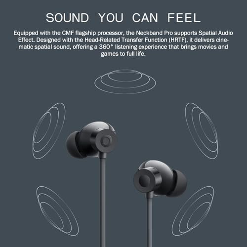 Image of CME Neckband Pro Bluetooth Headphones, Dark Grey, Hybrid Active Noise Cancelling, 5 HD Mics, IP55, BT5.3, 37 Hours Playtime, Dual Device Connection