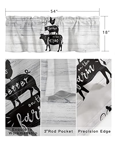 Farm Animals Rod Pocket Window Valances Rural Cow Pig Chicken Short Curtain Valance Kitchen Printed Drapes For Bedroom Bathroom Living Room Windows Decor Vintage Wooden Board #TOP3