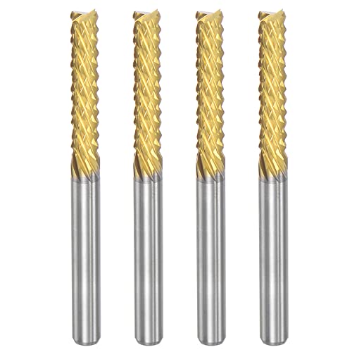 Image of uxcell End Mill CNC Router Bits, 1 /8 inch 3.175mm Shank 3mm x 17mm Titanium Coated Tungsten Carbide Left Hand Engraving Milling Cutter for PCB Plastic Fiber Wood 4pcs