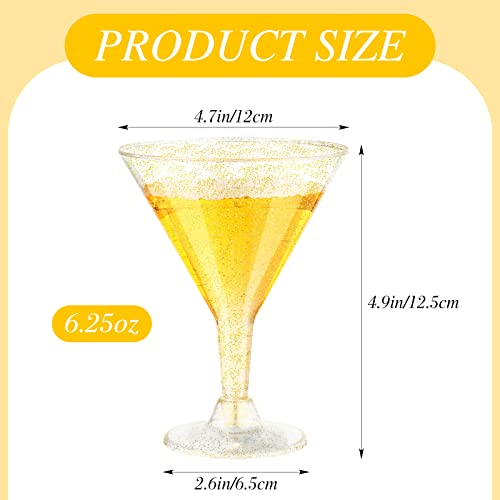 50 Pcs Gold Glitter Martini Plastic Glasses 6.5 Oz Disposable Cocktail Cups Stemmed Mini Margarita Glasses For Birthday Wedding Parties Wine Champagne Dessert Mousse Supply #TOP1