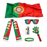 QIAOLUBI Portugal 2026 World Cup Fan Kit, 6 Pcs Cheering Set for Game Day Watch Party – Flag, Fan Scarf, Wristband, Flag Glasses, Hand Clapper, Blendable Face Paint Sticks