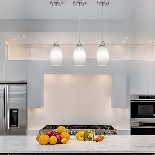 Image of Viinew Mini Glass Pendant Light,3-Pack White Swirl Glass Pendant Light