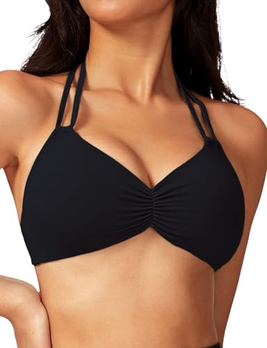 AJISAI Womens Halter Bikini Top Triangle V Neck Bathing Suit Top Low Impact Padded Sports Bra