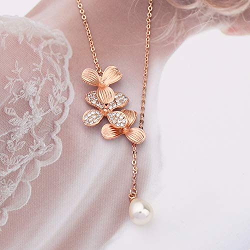 Orchid Flower Necklace with Teardrop Pearl Wedding Jewelry Bridesmaids Gifts4