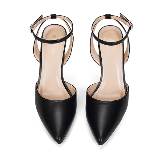 Elisabet Tang 3.42 inch Trendy Ankle Strap Pumps for Women - Sexy Closed Pointed Toe mid Stiletto Heels for Prom Party3