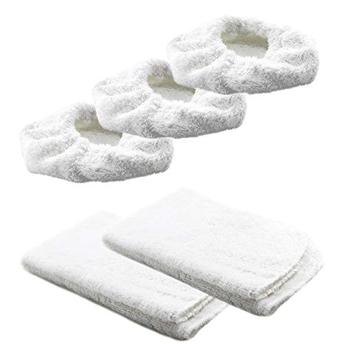 Tuchset, Bezüge für Kärcher Dampfreiniger SC 1 Premium Floor Kit, SC 2, SC 2 Premium, SC 3, SC 3 Premium, 5er Tuchset (2x Bodendüse, 3x Handdüse), Baumwoll Wischbezüge für Kärcher von CleanMonster Cover