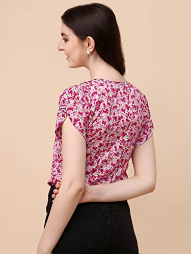 Image of Wedani Women's Casual Short Sleeves Round Neck Foral Regular Fit Top