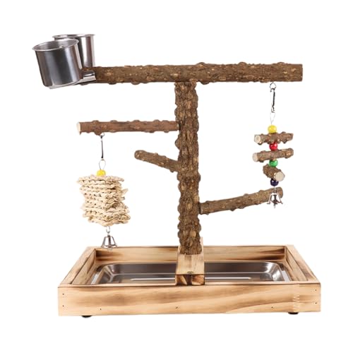 Spielplatz,Sittich Spielplatz mit Futterbechern - Holzspielzeug Für Nymphensittiche Conures Kanarienvögel Wellensittiche Drinnen Und Draußen Zum Spielen Und Füttern