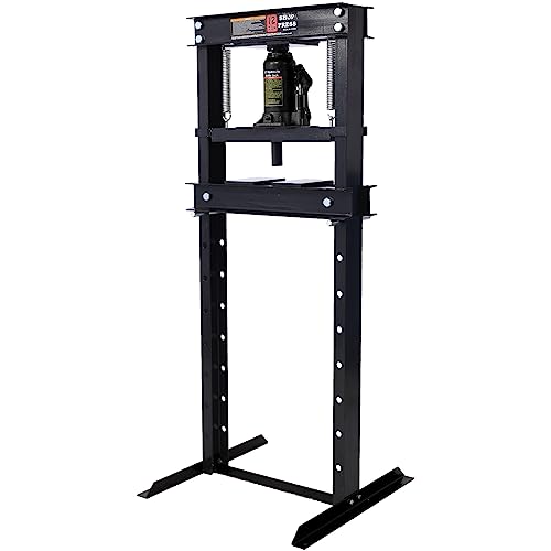 Donext 12-Ton Hydraulic Shop Press, Floor Mount, with Press Plates, H-Frame Garage Floor Press, Adjustable Working Table Height, Black