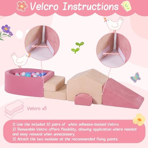 5-Piece Foam Climbing Blocks for Toddlers with Ball Pit,Pink & Beige — 사진 5