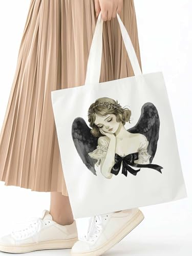 Canvas Tote Bag, Watercolor Angels Girl Aesthetic Canvas Tote Handbags for Women Shoulder Bag2
