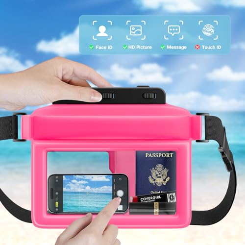 Funda acuática flotante grande JOTO para teléfono con correa de cintura ajustable, bolsa seca impermeable para celular, pasaporte, reloj y objetos de valor, esencial para playa y natación - Rosa miniatura 3