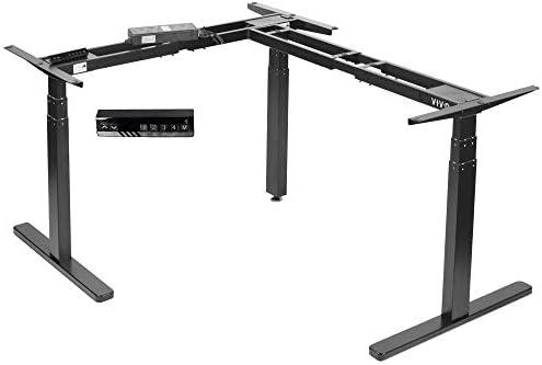 VIVO Electric Motor Height Adjustable Corner 3 Leg Standing Desk Frame, Frame Only, Sit Stand Ergonomic L Frame, Black, DESK-V130EB