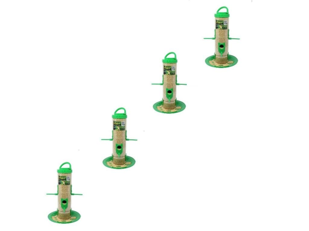 Amijivdaya Plastic Bird Feeder with Holding Handle with 6 Feed Nozzles - Heavy Duty Hanging Bird Food Feeder for Balcony, Outdoor, Pack of 4 (Large, Green)