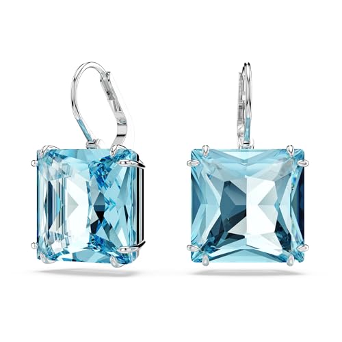 Swarovski-Millenia-Earrings-Square-cut-crystal-Blue-Rhodium-plated