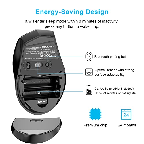 Ratón inalámbrico TECKNET Bluetooth de 3200 dpi ergonómico para portátil 7