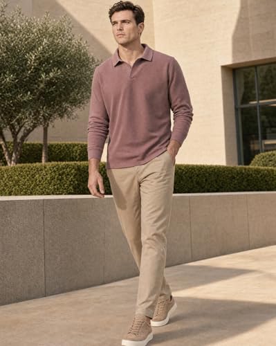 Image of Nobero Popcorn Textured Full Sleeve Polo T-Shirt for Men | Regular Fit
