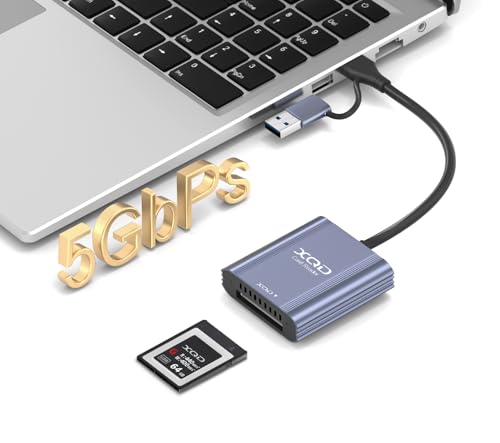 5Gbps XQD Card Reader USB C & USB A 2-in-1 Adapter for Sony XQD Card Reader G/M Series & Lexar 2933x Professional XQD Memory Card Reader for iPhone 17/16/15 MacBook Nikon Z6/Z7/D850