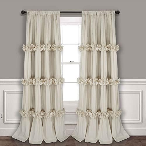 Forest Dance Ruffled Window Curtains with Blackout Liner, 2 Panels Boho Ruched Window Treatments with Butterfly Flowers, Rustic Rod Pocket Drapes for Bedroom, 54" W x 84" L, Camel (EVA)