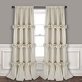 Forest Dance Ruffled Window Curtains with Blackout Liner, 2 Panels Boho Ruched Window Treatments wit