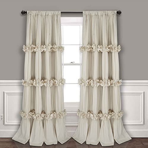 Hig Boho Ruffled Window Curtains With Blackout Liner, Feminine Window Treatments 84 Inch Length 2 Panels Set, Country Rod Pocket Drapes With Handmade Bow Ties For Bedroom Nursery, Camel （Eva） #TOP27