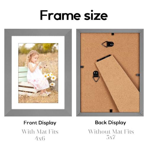 Image of 6 Pack 5x7 Frames, Mat for 4x6 Photos, Shatter HD Plexiglass | Removable mat fits two photo sizes, slim frame with stand for horizontal & vertical tabletop & wall mount