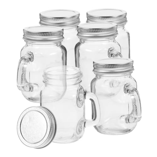 ULTECHNOVO 6 Piezas Mini Copa De Masón Tarros De Albañil Con Asa Tazas De Tarro De Albañil Tarro De Albañil Tazas Mini Tarros De Albañil Con Tapas Vasos De Tarro De Albañil Transparent Vidrio
