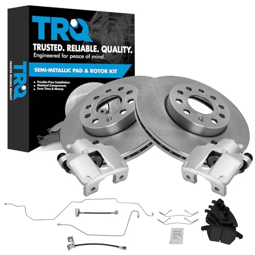 Image of TRQ Rear Brake Pad and Rotor Set Semi Metallic Calipers Hoses