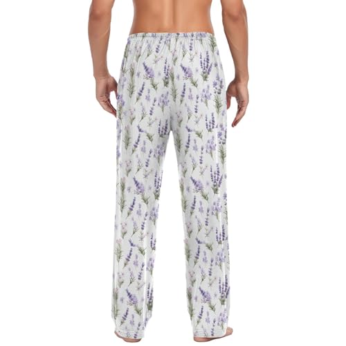 Men's Lavender Flowers Pajama Pants with Elastic Waistband | Soft Lounge Sleepwear | Breathable Sleep Pants for Home（607）2
