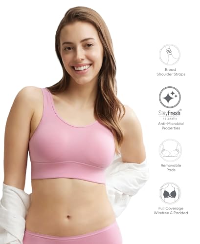 Image of Jockey JW12 Women Wirefree Padded Tencel Lyocell Elastane Stretch Full Coverage Lounge Bra with Stay Fresh Properties and Removable Pads