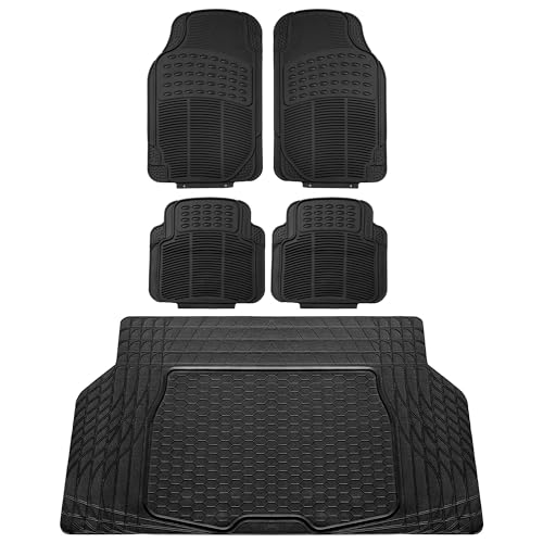 FH Group Automotive Floor Mats - Heavy-Duty Rubber, All Weather Protection Universal Fit Full Set Floor Mats and Cargo Mat, Climaproof, Semi Custom Trimmable for Most Cars, Sedan, SUV, Truck, Black