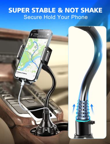 Topgo Cup Holder Phone Mount, [Upgraded Adjustable Gooseneck & Firmly Stable] Cup Holder Phone Holder For Car, Cell Phone Automobile Cradles For Iphone 14, Samsung And More Smartphone(Black) #TOP2