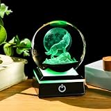 Arikyrist 3D Moon Wolf Crystal Ball Figurine with Colorful LED Base, Laser Wolf Gifts for Women Men Wolves Lovers, Wolf Statue Glass Animal Decorative Ball for Christmas Birthday Home Decor (80mm)