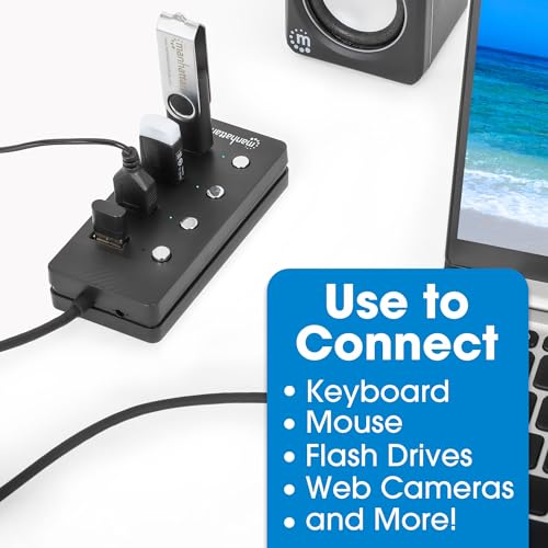 Image of 4 Port USB Extension Cable Hub with (5ft Long Cord) - USB 3.2 Powered USB Splitter On /Off Switches - USB Extender /Multiport Adapter for Desktop Computer, Laptop, PC Accessories