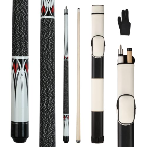 Teekerwan Pool Cue Stick - 58 inch Maple Billiard Pool Stick, 19/20/21 oz 1/2 Maple Pool Cue Stick Kit, 2-Piece Billiard Pool Cue Stick (White with Case(19 oz/11.5mm))