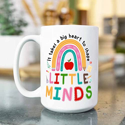 It Takes A Big Heart To Shape Little Minds White Ceramic Teacup 11 Oz 15 Oz, Personalized Teacher Coffee Cup Custom Names/Year, Unique Teacher Appreciation Coffee Mugs, Teaching Travel Mug Gifts #TOP3