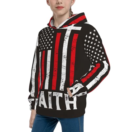 USA Flag Cross Kid Hoodies Boys Sweatshirts Girls Pullover with Pocket2
