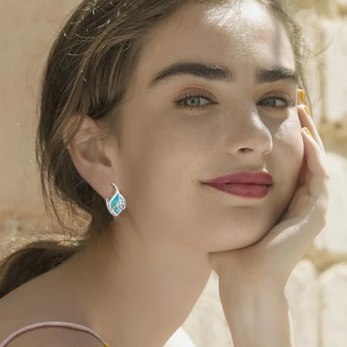 Turquoise Earrings for Women 925 Sterling Silver Celtic Knot Dangle Drop Earrings with Leverback Clasp Boho Jewelry Gifts3