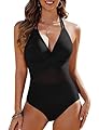 UMIPUBO Costume da Bagno Intero Donna Rete Trasparente Sexy Collo A V Push Up con Spalline Halter Regolabili Spiaggia Estate Beachwear(Nero,XL)