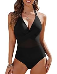 UMIPUBO Costume da Bagno Intero Donna Rete Trasparente Sexy Collo A V Push Up con Spalline Halter Regolabili Spiaggia Estate Beachwear(Nero,XL)