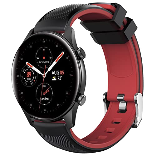 Fullmosa Silicone Watch Band Compatible Samsung Galaxy Watch 4 40Mm/44Mm And Classic 46Mm/42Mm, 20Mm Watch Strap For Samsung Galaxy Watch 3 41Mm/Galaxy Watch Active 40Mm, Black/Red/Silver #TOP8